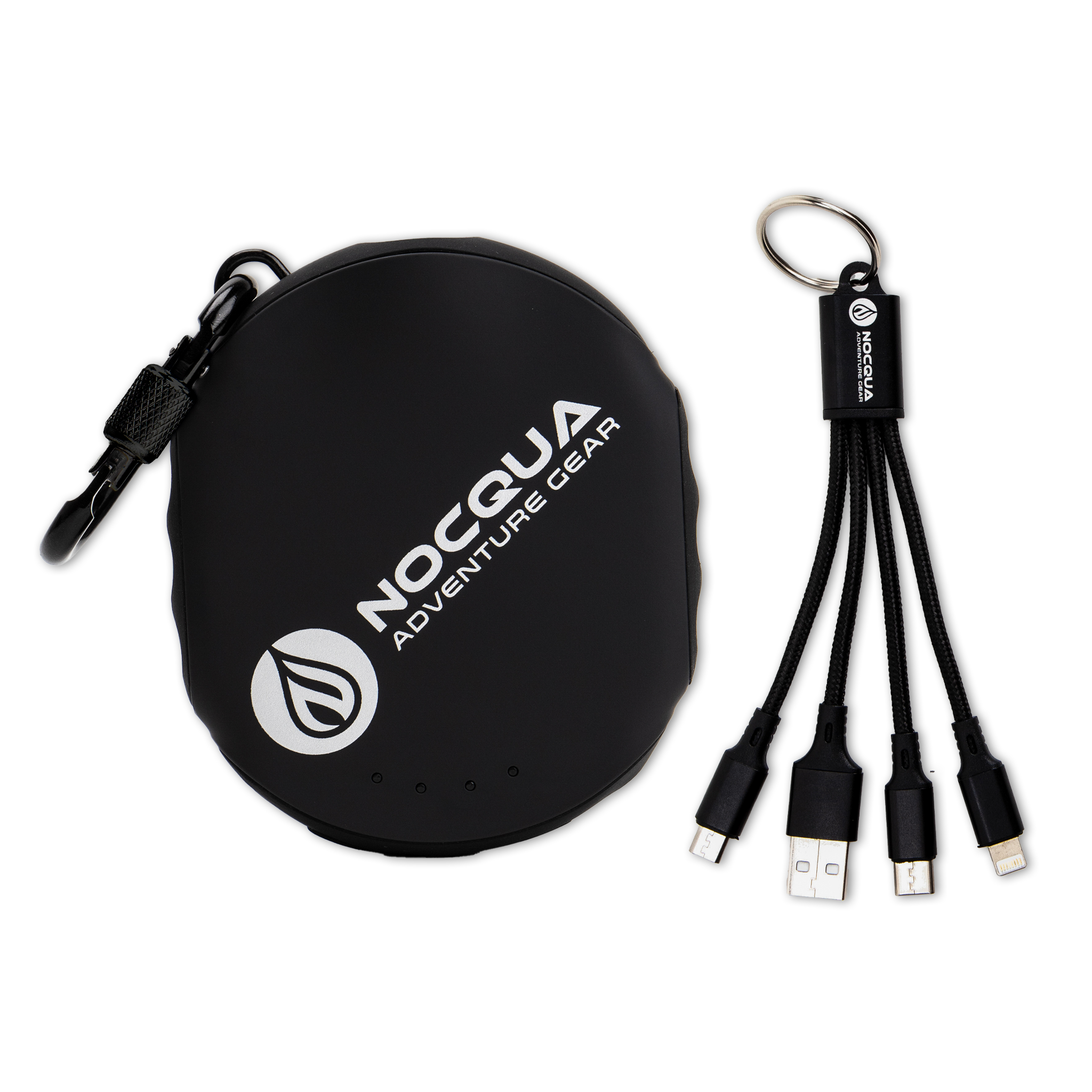 Nocqua 10,000mAh Powerbank, LED Light, Carabiner, Compass, Soft Case + Quad Charging Cable