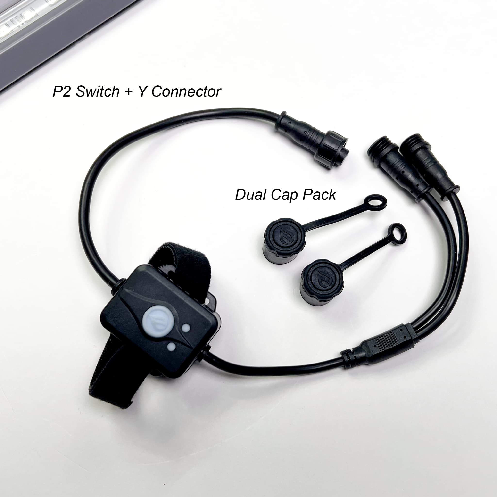 Image 3 Custom Spectrum Light Bar Image Whats Included w Text P2 Switch Y Connector Dual Cap Pack